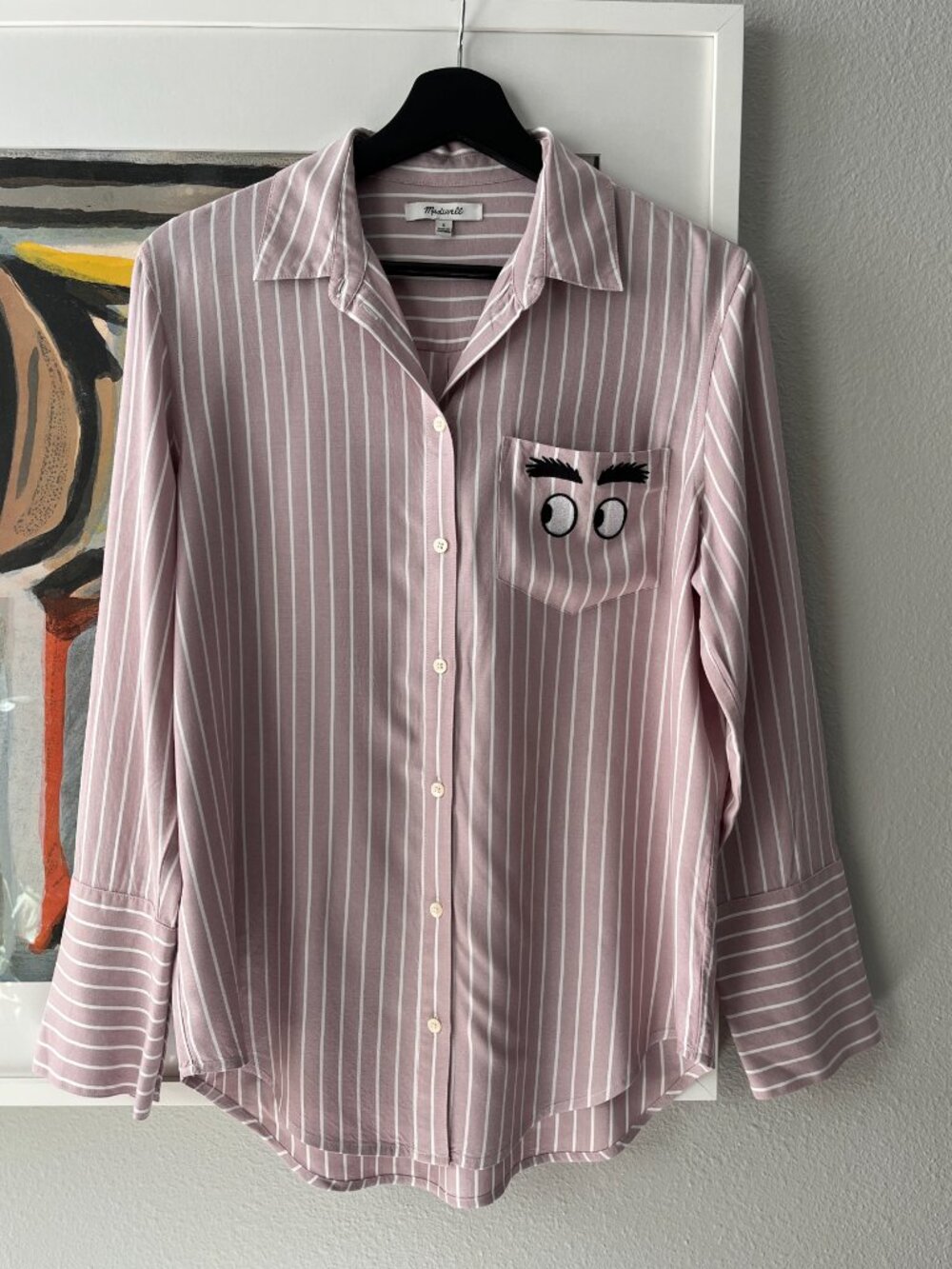 Madewell Whimsical Embroidered Eyes Bristol Button-Down Top Stripe Violet Dusk S